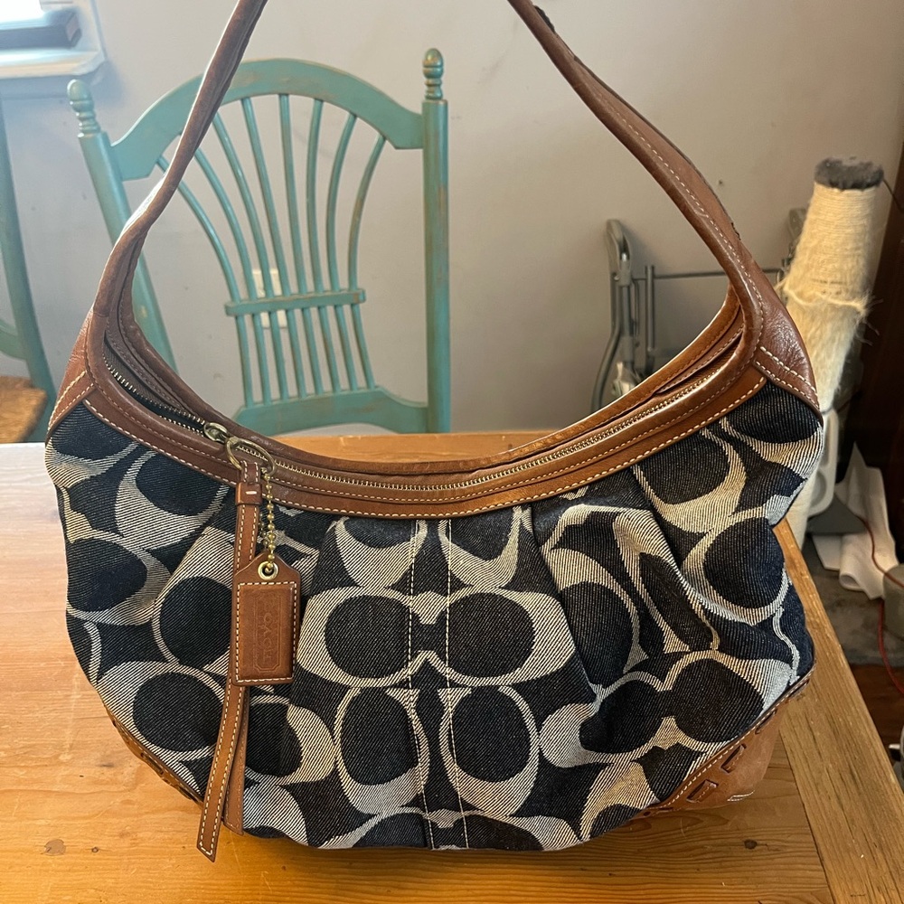 Coach Stylish Denim and Brown Leather Women's Bag